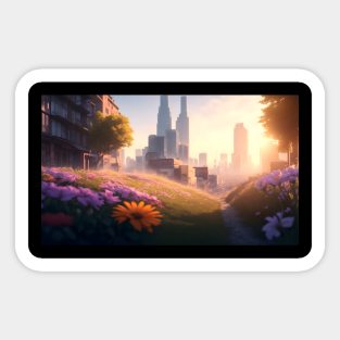 City street with beautiful flowers Sticker